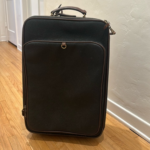 Vintage Mulberry Carry on Suitcase black leather brown trim - Picture 1 of 10